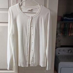 Women's White Debbie Morgan Cardigan Sweater XL